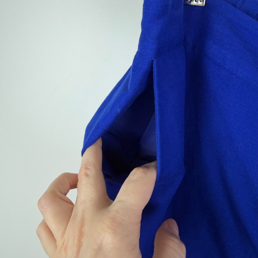 Calvin Klein Blue Linen Blend Pants Size 14 Coastal Office Trousers Minimalist - Picture 2 of 13